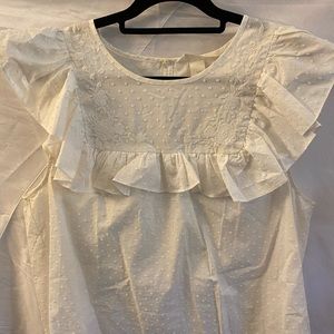 H&M White Embroidered Ruffle Blouse